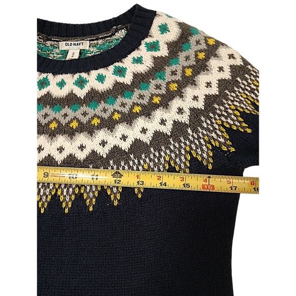 Vintage Old Navy Fair Isle Nordic Sweater Pullover XS Navy Blue Boho Ski Lodge - Picture 6 of 13